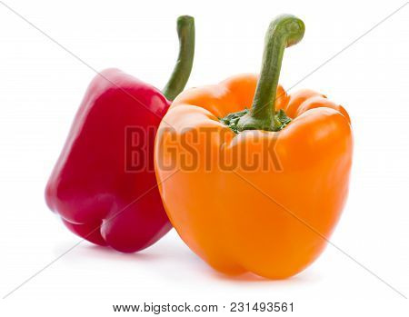 Red And Yellow Pepperisolated On White Background
