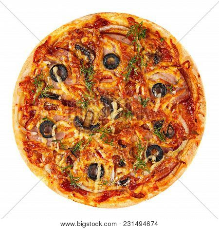 Itailan Cookery Pizza Closeup With Smoked Meat