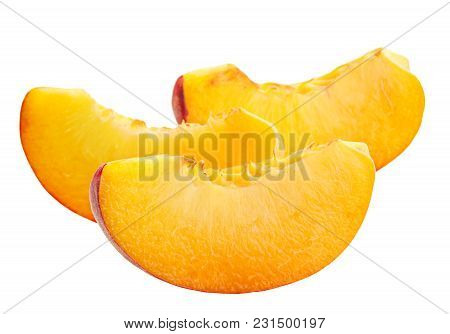 Slace Peach Fruit Isolated On White Background
