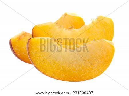 Slace Peach Fruit Isolated On White Backgrond