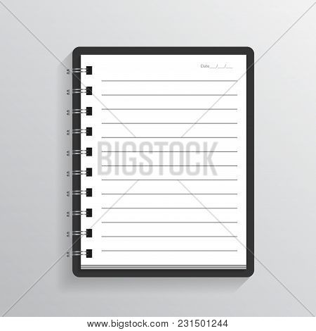 Blank Realistic Spiral Notepad Notebook Isolated On Gray Background. Vector Illustrator