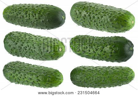 Сucumber Set Vegetable Closeup Isolated On White