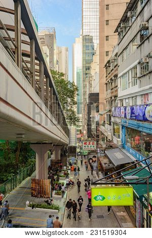 Hong Kong - November 26, 2017: Central Mid-levels Escalator In Hong Kong - The Longest Street Escala