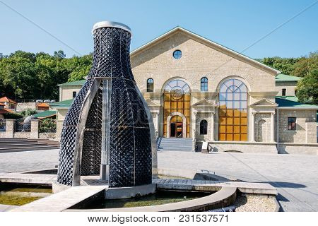 Abrau-durso, Russia, 12 September 2017: Monument Fountain In The Shape Of A Bottle, 12 September 201