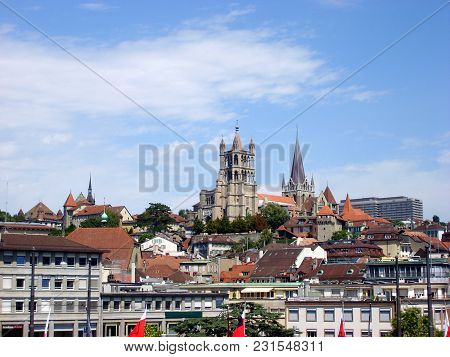 The View On Cathedral Of Notre Dame ,lausanne, Switzerland