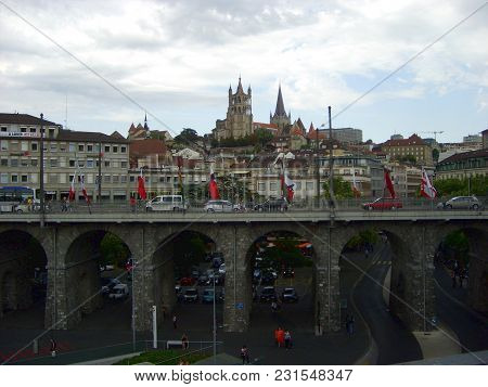Lausanne, Switzerland - July 29, 2009 :the View On Cathedral Of Notre Dame ,lausanne, Switzerland
