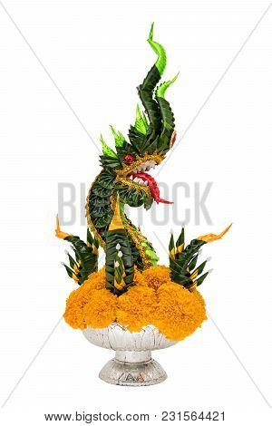 Buddhist Dragon Isolated With Clipping Path, Figurine Handmade With Banana Leaf