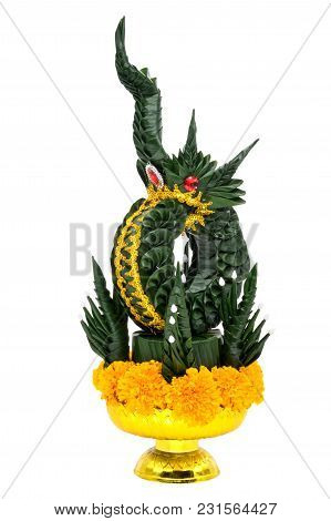 Buddhist Dragon Isolated, Figurine Handmade With Banana Leaf