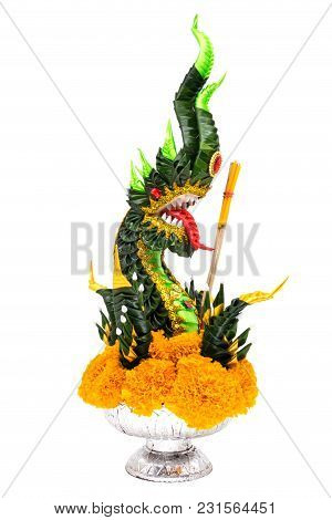 Buddhist Dragon Isolated, Figurine Handmade With Banana Leaf
