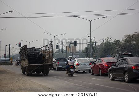 Car And Traffic On Highway Road Near Juction.