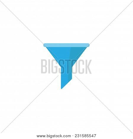 Flat Blue Data Filter Or Data Funnel Icon. Isolated On White Background. Analytics Info, Tunnel Info