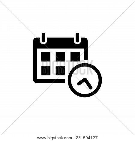 Calendar Icon In Flat Style Isolated On White Background. Date And Time Symbol In Black For Your Web