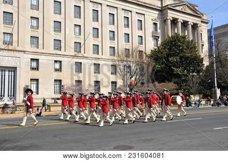 Washington, D.c. - March 11, 2018: Fife And Drum Corps-participants Of The Saint Patrick's Day Parad
