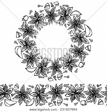 Endless Pattern Brush, Round Garland With Anise Star Seeds, Pieces Of Diced Apple, Cloves. Wreath Fr