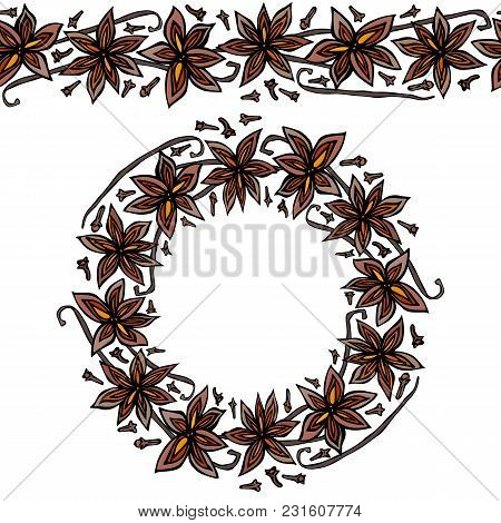 Endless Pattern Brush, Round Garland With Anise Star Seeds, Pieces Of Diced Apple, Vanilla Pod, Clov