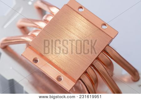Aluminum Radiator With Copper Heat Pipe Close-up With Beautiful Bokeh Concept Of Air Cooling Of The 