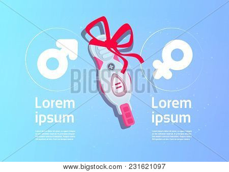 Positive Prenancy Test With Red Ribbon Bow On Background With Copy Space Flat Vector Illustration