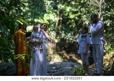 KOH CHANG, THAILAND - MAR 10, 2018: During Christian sacrament of spiritual birth - Baptism. There are currently 10 Orthodox parishes in Thailand, Orthodoxy is practiced by 0.002% of population.