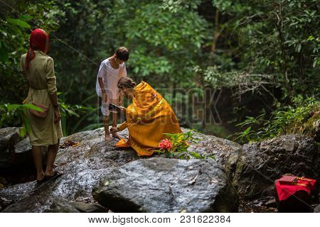 KOH CHANG, THAILAND - MAR 9, 2018: During Christian sacrament of spiritual birth - Baptism. There are currently 10 Orthodox parishes in Thailand, Orthodoxy is practiced by 0.002% of population.