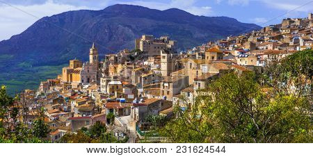 Picturesque mountain village Caccamo in Sicilia. Italy