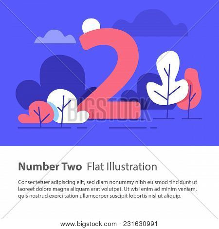 Number Two, Top Chart Concept, Sequential Number, Night Sky, Park Trees, Vector Flat Design, Minimal