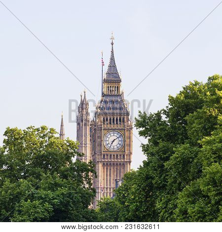 Big Ben, Clock Tower Of The Palace Of Westminster, London, United Kingdom, England. The Tower Is Off