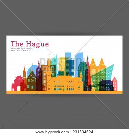 The Hague Colorful Architecture Vector Illustration, Skyline City Silhouette, Skyscraper, Flat Desig