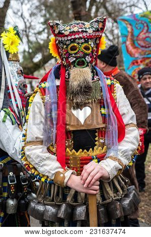 Yambol, Bulgaria - February 24.2018: International Masquerade Festival. Moldova Traditional Ritual F