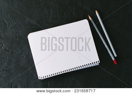 Notepad With Pencils Mocap. Place For Text.