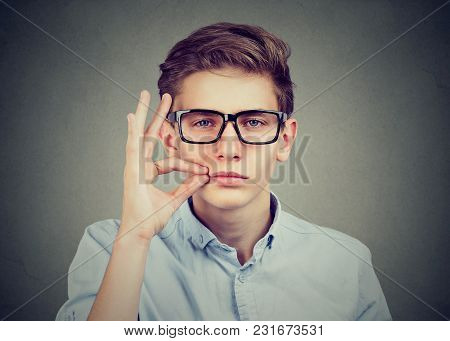 Keep A Secret, Man Zipping His Mouth Shut. Quiet Concept
