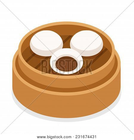 Dim Sum, Traditional Chinese Steamed Buns With Pork Filling. Asian Food Vector Illustration.