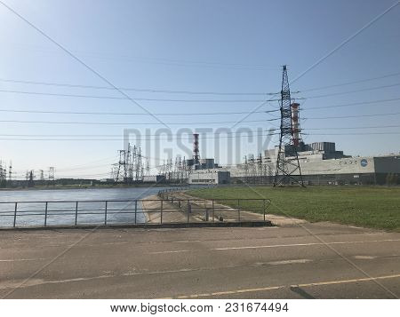 One Of Types Of Nuclear Power Plant. Nuclear Power Plant Located In The Town Of Desnogorsk. Green Gr