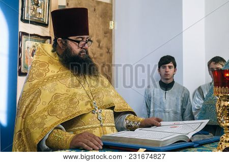 Voyutyn, Volyn / Ukraine - 14 October 2017: Orthodox Priest During Celebration Pokrov