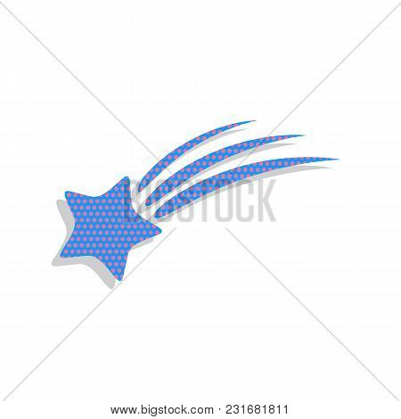 Meteor Shower Sign. Vector. Neon Blue Icon With Cyclamen Polka Dots Pattern With Light Gray Shadow O