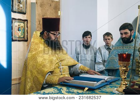 Voyutyn, Volyn / Ukraine - 14 October 2017: Orthodox Priest During Celebration Pokrov