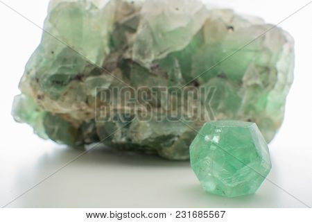 Green Gemstone Natural Mineral Fluoride Or Green Beryl Isolated