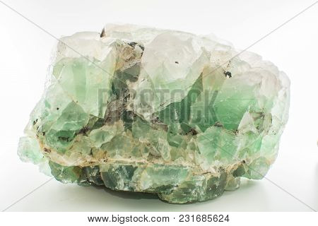 Green Gemstone Natural Mineral Fluoride Or Green Beryl Isolated