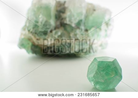 Green Gemstone Natural Mineral Fluoride Or Green Beryl Isolated