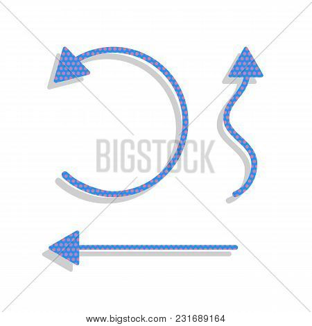 Simple Set To Interface Arrows. Vector. Neon Blue Icon With Cyclamen Polka Dots Pattern With Light G