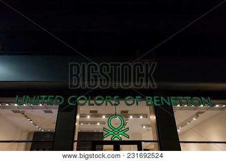 Sarajevo, Bosnia - February 16, 2018: United Colors Of Benetton Logo On Their Main Shop In Sarajevo.
