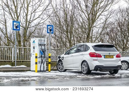 Limburg , Germany - February 11 2018 : Electric Filling Station Charging The Cars.