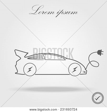 Electric Car Vector Line Icon Isolated On White Background. Electric Car Line Icon For Infographic, 