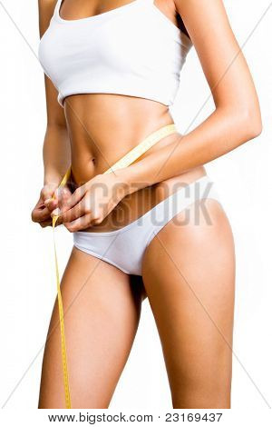 Laihtumiseen naisen kehon pikkuhousut toimenpide valkoisella pohjalla