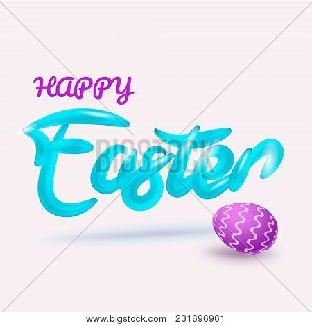 Happy Easter. Typographical Design Of Inscriptions. Imitated Turquoise Brush. Isolated Pattern On A 