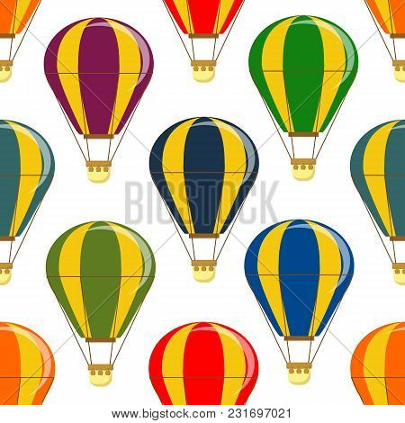 Different Colorful Air Balloons Seamless Pattern. Stock Flat Vector Illustration.