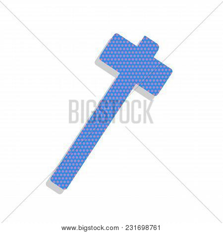 Hammer Sign Illustration. Vector. Neon Blue Icon With Cyclamen Polka Dots Pattern With Light Gray Sh