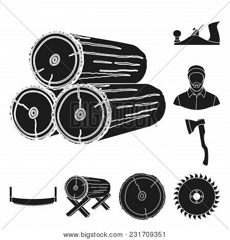Sawmill And Timber Black Icons In Set Collection For Design. Hardware And Tools Vector Symbol Stock 