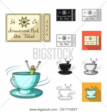 Amusement Park Cartoon, Black, Flat, Monochrome, Outline Icons In Set Collection For Design. Equipme