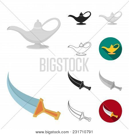 Country United Arab Emirates Cartoon, Black, Flat, Monochrome, Outline Icons In Set Collection For D