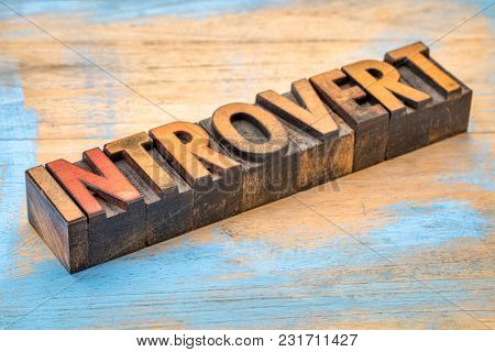 introvert (personality type) - word abstract in vintage letterpress wood type